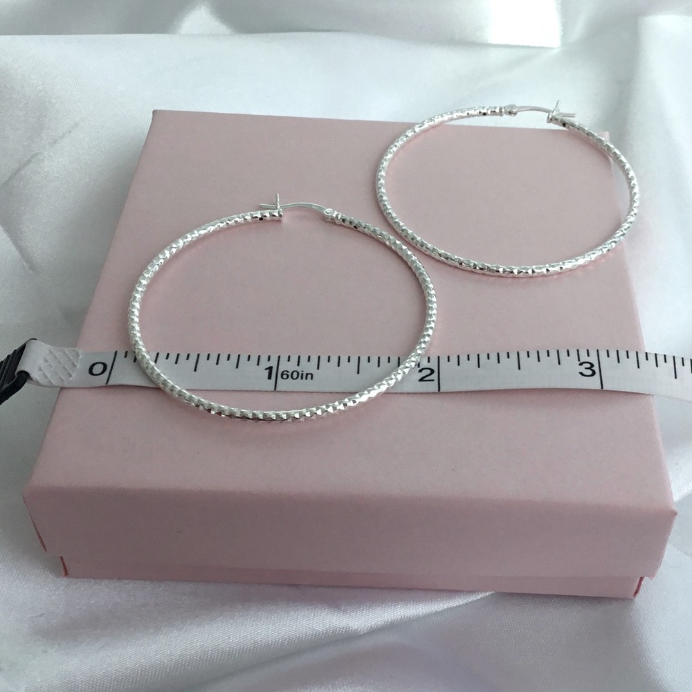 Sterling 50mm Twisted Tube Hoop Earrings - Picture 11 of 13